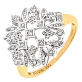 Round Diamond Pave Set Statement Flower Ring in UK Hallmarked 9ct Yellow Gold